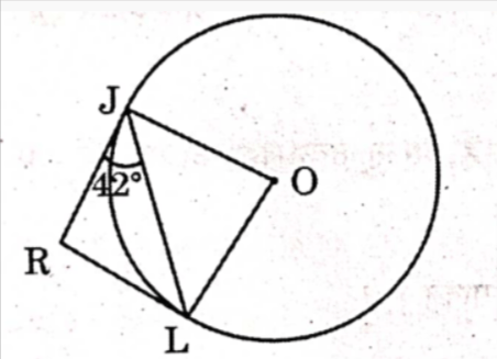 In the given figure, RJ and RL are two tangents to the circle. If RJL = 42°, then the measure of ✓ JOL is… Read more at httpswww.adda247.comschoolclass-10-maths-answer-key-2024